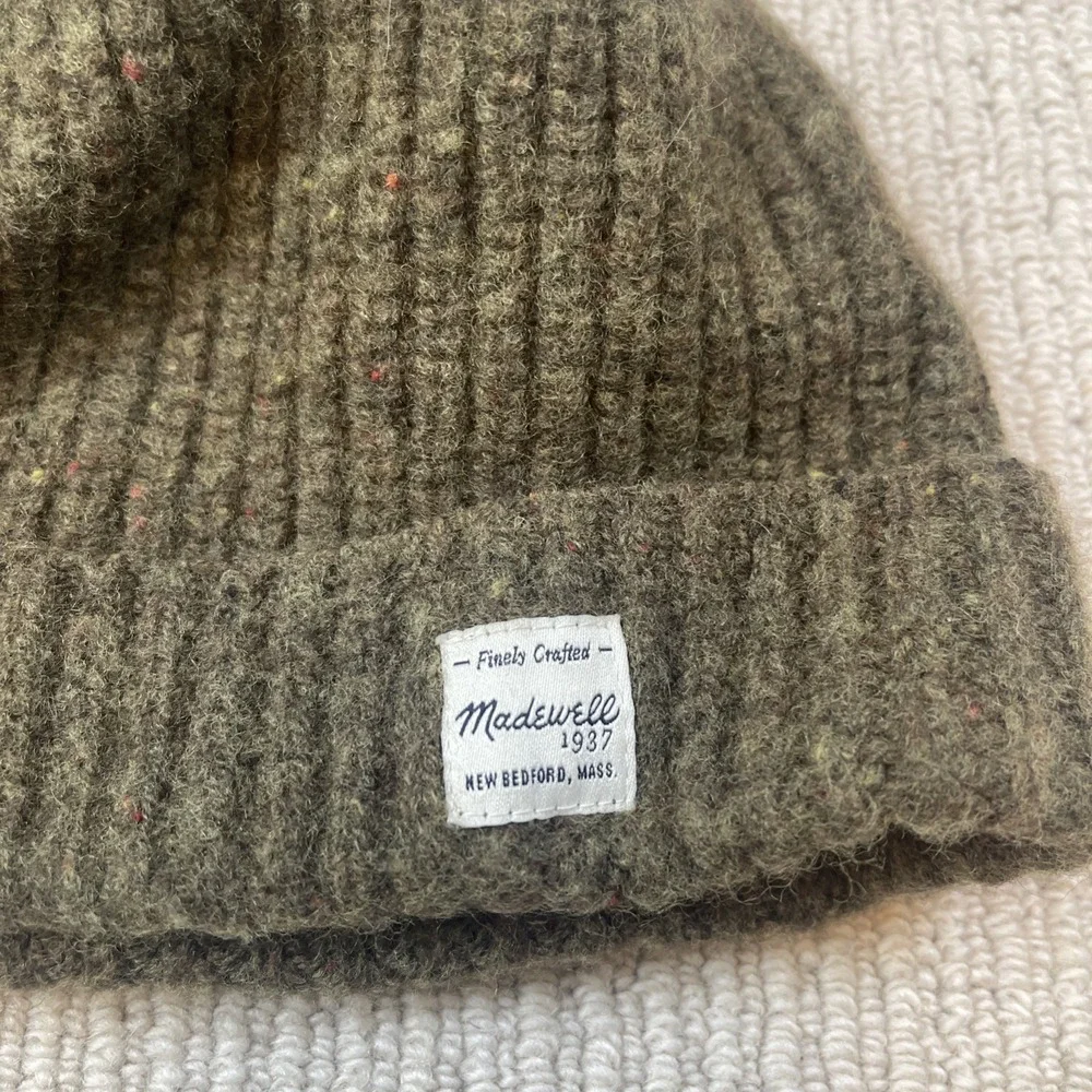 Madewell 1937 Wool Ribbed Knit Beanie Winter Warm Hat Cap Olive